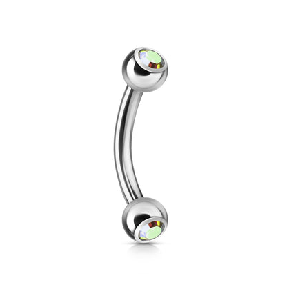 Surgical Steel Externally Threaded Curved Barbell w/ Double Press Fit Jeweled Ball