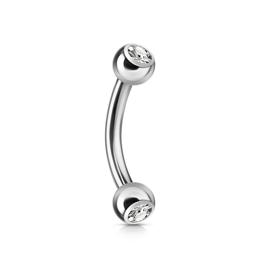 Surgical Steel Externally Threaded Curved Barbell w/ Double Press Fit Jeweled Ball