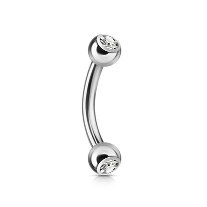 Surgical Steel Externally Threaded Curved Barbell w/ Double Press Fit Jeweled Ball