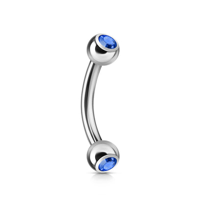 Surgical Steel Externally Threaded Curved Barbell w/ Double Press Fit Jeweled Ball