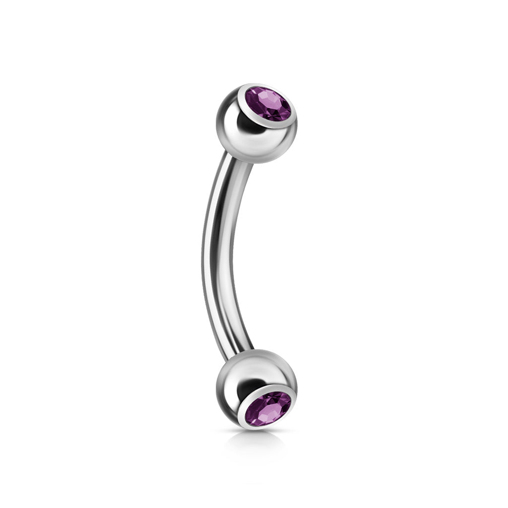 Surgical Steel Externally Threaded Curved Barbell w/ Double Press Fit Jeweled Ball