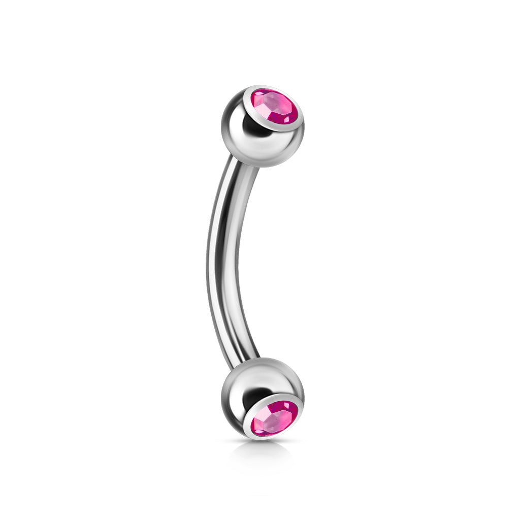 Surgical Steel Externally Threaded Curved Barbell w/ Double Press Fit Jeweled Ball
