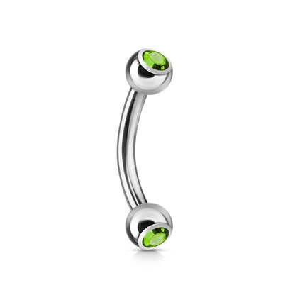 Surgical Steel Externally Threaded Curved Barbell w/ Double Press Fit Jeweled Ball