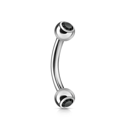 Surgical Steel Externally Threaded Curved Barbell w/ Double Press Fit Jeweled Ball