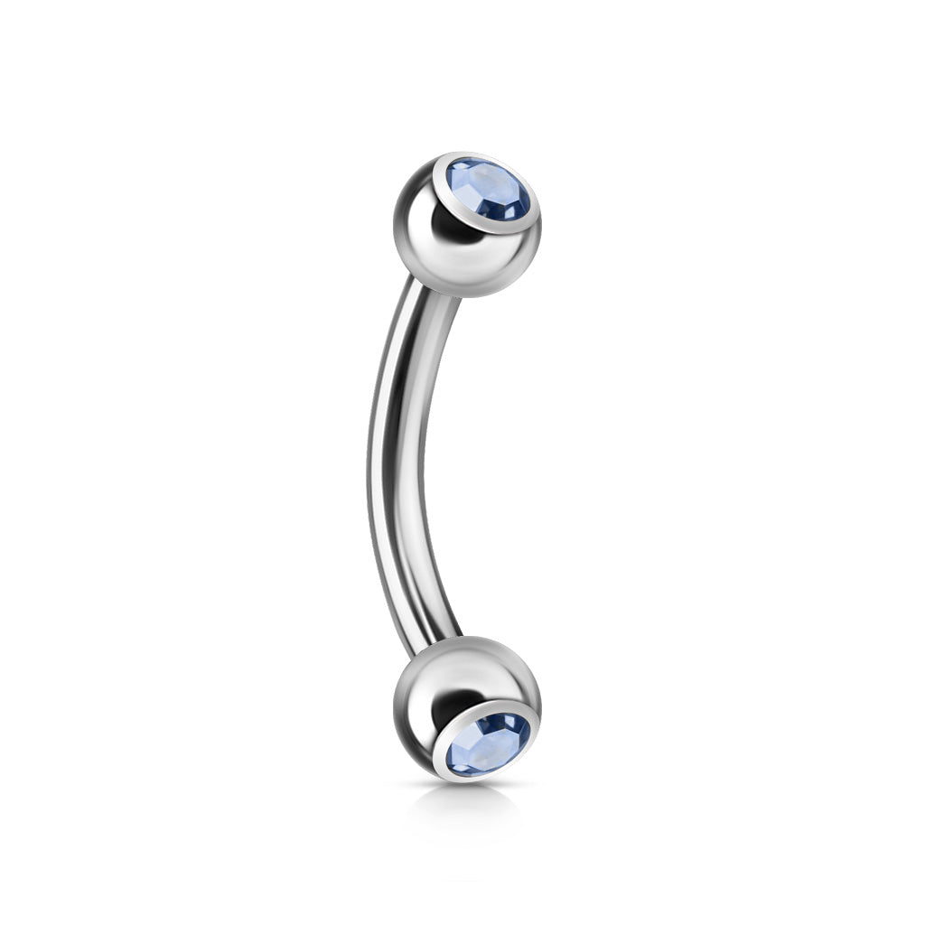 Surgical Steel Externally Threaded Curved Barbell w/ Double Press Fit Jeweled Ball