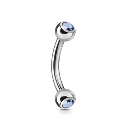 Surgical Steel Externally Threaded Curved Barbell w/ Double Press Fit Jeweled Ball