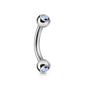 Surgical Steel Externally Threaded Curved Barbell w/ Double Press Fit Jeweled Ball