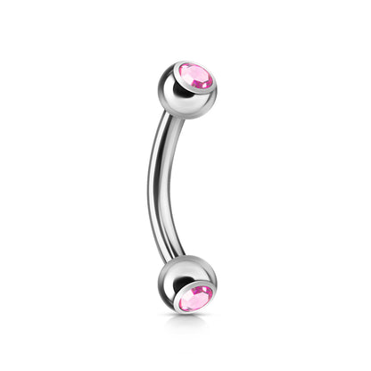 Surgical Steel Externally Threaded Curved Barbell w/ Double Press Fit Jeweled Ball