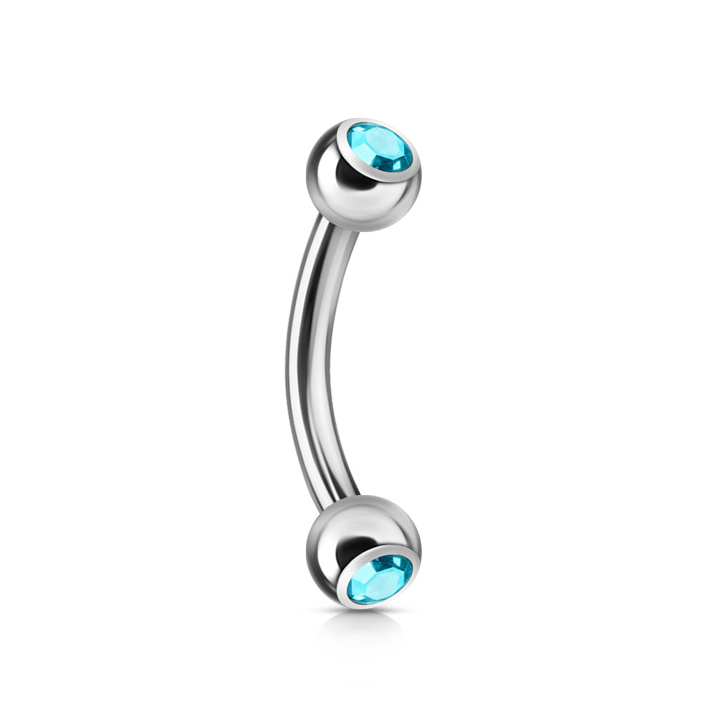 Surgical Steel Externally Threaded Curved Barbell w/ Double Press Fit Jeweled Ball