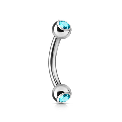 Surgical Steel Externally Threaded Curved Barbell w/ Double Press Fit Jeweled Ball