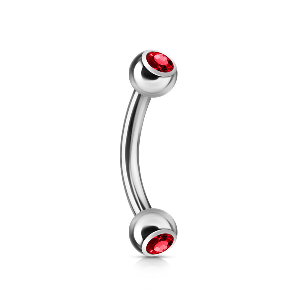 Surgical Steel Externally Threaded Curved Barbell w/ Double Press Fit Jeweled Ball