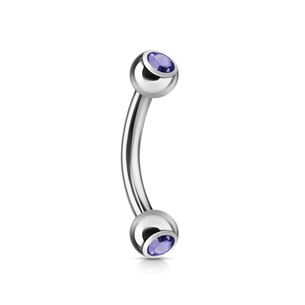 Surgical Steel Externally Threaded Curved Barbell w/ Double Press Fit Jeweled Ball