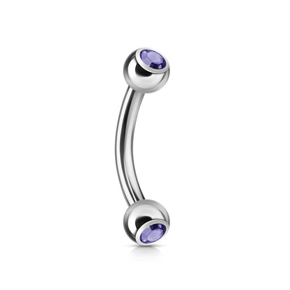 Surgical Steel Externally Threaded Curved Barbell w/ Double Press Fit Jeweled Ball