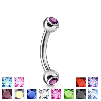 Surgical Steel Externally Threaded Curved Barbell w/ Double Press Fit Jeweled Ball