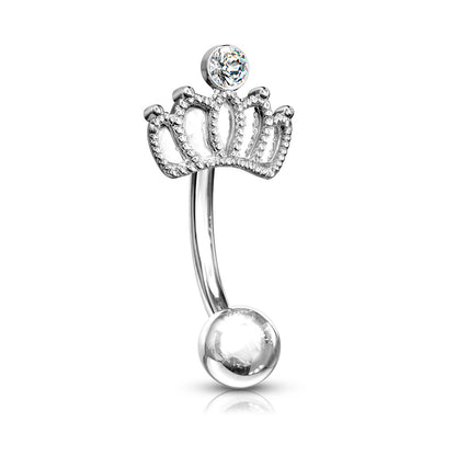 Surgical Steel Externally Threaded Curved Barbell w/ Crown Crystal Feature