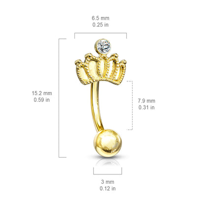 Surgical Steel Externally Threaded Curved Barbell w/ Crown Crystal Feature