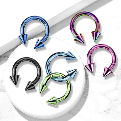Surgical Steel Externally Threaded Horseshoe w/ Spike Ends - Coloured