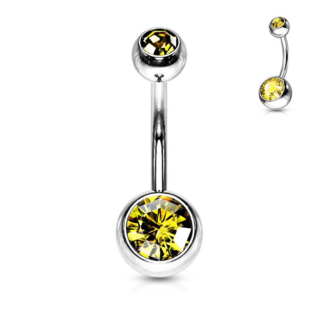 Surgical Steel Externally Threaded Double Gem Belly Banana