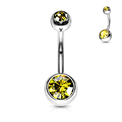 Surgical Steel Externally Threaded Double Gem Belly Banana