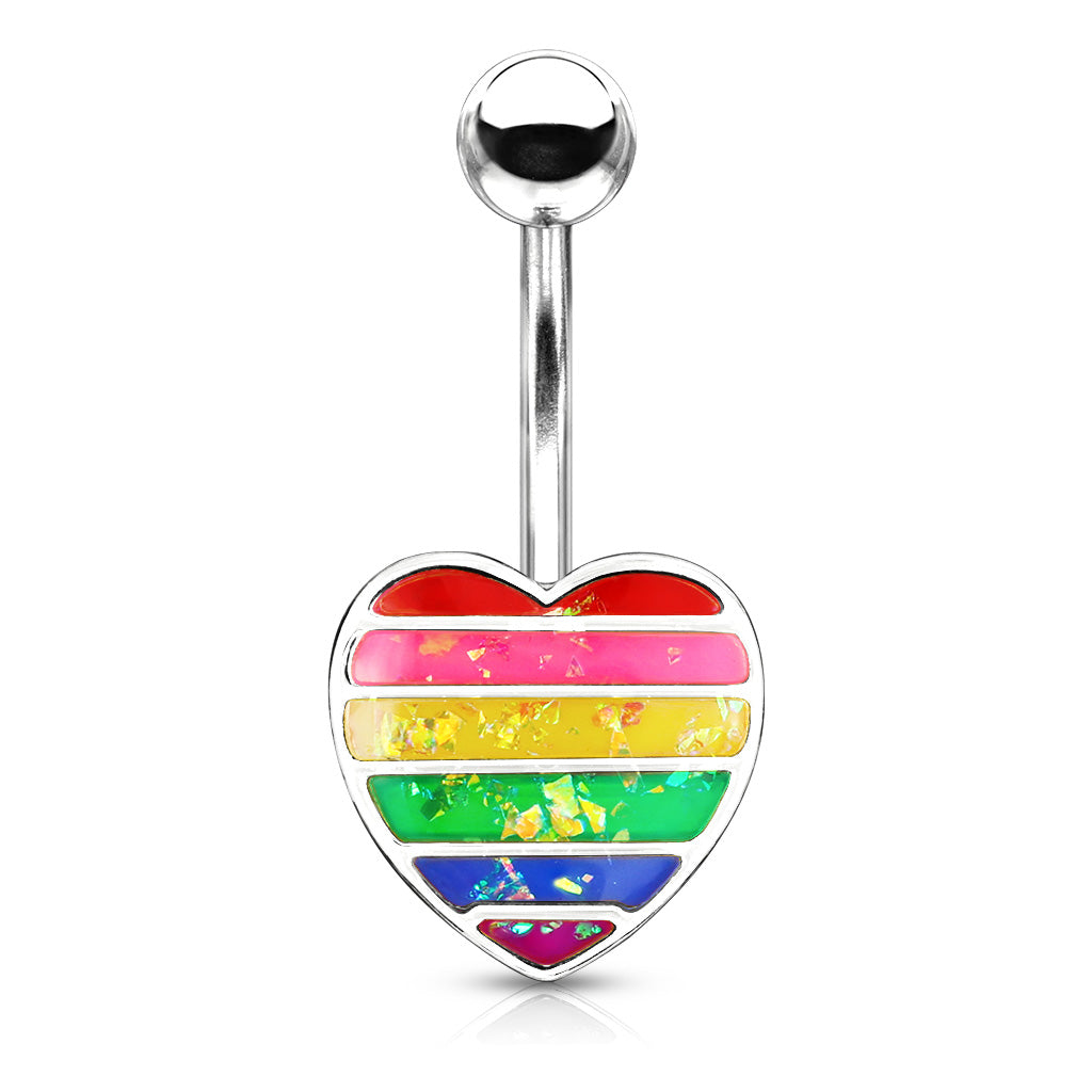 Surgical Steel/Brass Externally Threaded Belly Banana Rainbow Glitter Heart (CLEARANCE)