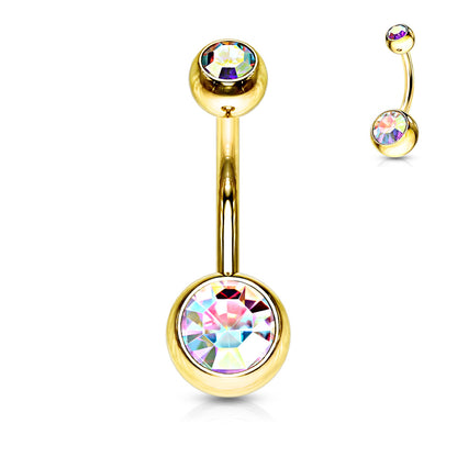 Surgical Steel Externall Threaded Gold Plated Double Jewel Belly Banana