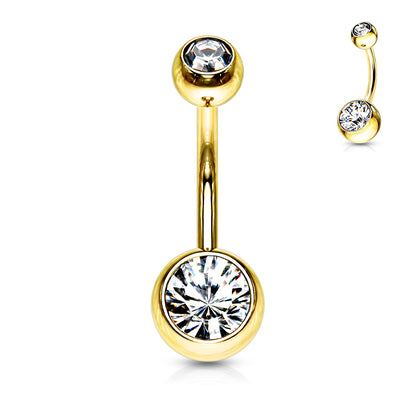 Surgical Steel Externall Threaded Gold Plated Double Jewel Belly Banana
