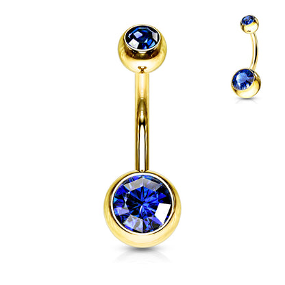 Surgical Steel Externall Threaded Gold Plated Double Jewel Belly Banana