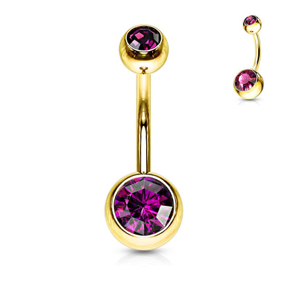 Surgical Steel Externall Threaded Gold Plated Double Jewel Belly Banana