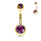 Surgical Steel Externall Threaded Gold Plated Double Jewel Belly Banana