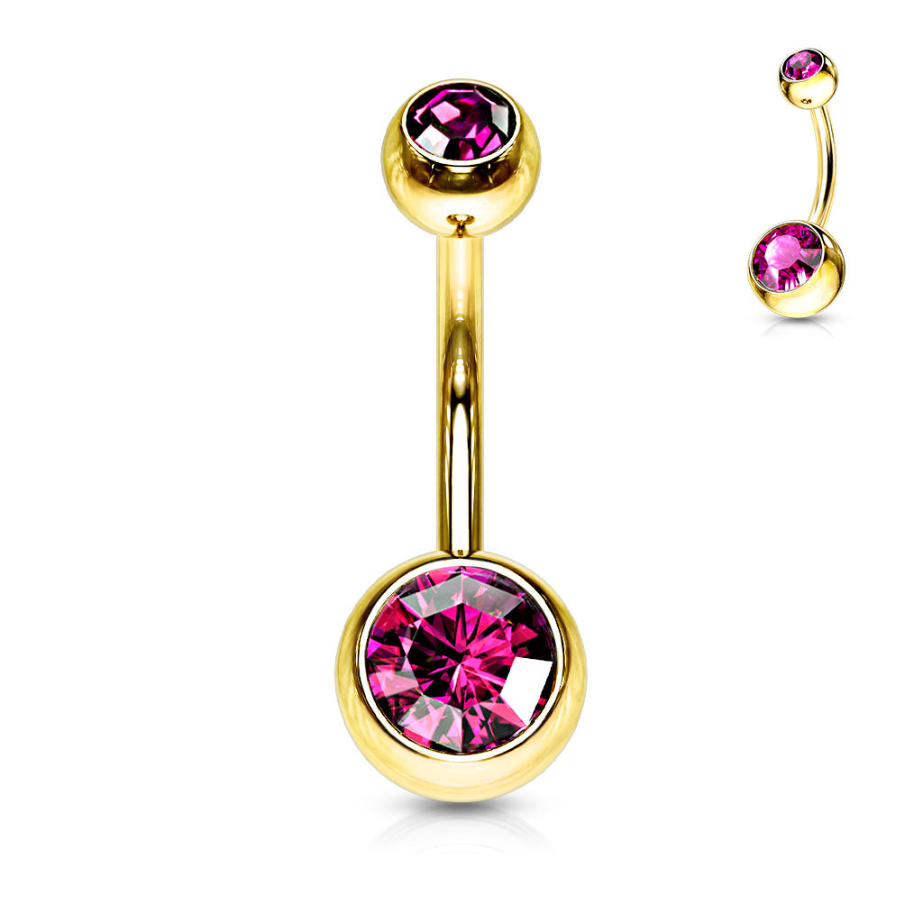 Surgical Steel Externall Threaded Gold Plated Double Jewel Belly Banana