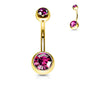 Surgical Steel Externall Threaded Gold Plated Double Jewel Belly Banana