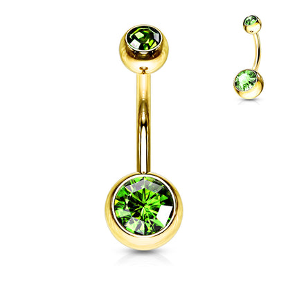 Surgical Steel Externall Threaded Gold Plated Double Jewel Belly Banana