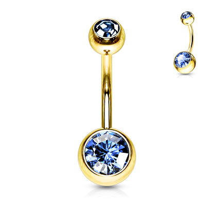 Surgical Steel Externall Threaded Gold Plated Double Jewel Belly Banana