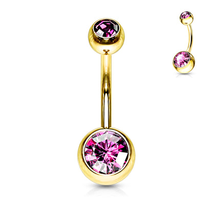 Surgical Steel Externall Threaded Gold Plated Double Jewel Belly Banana