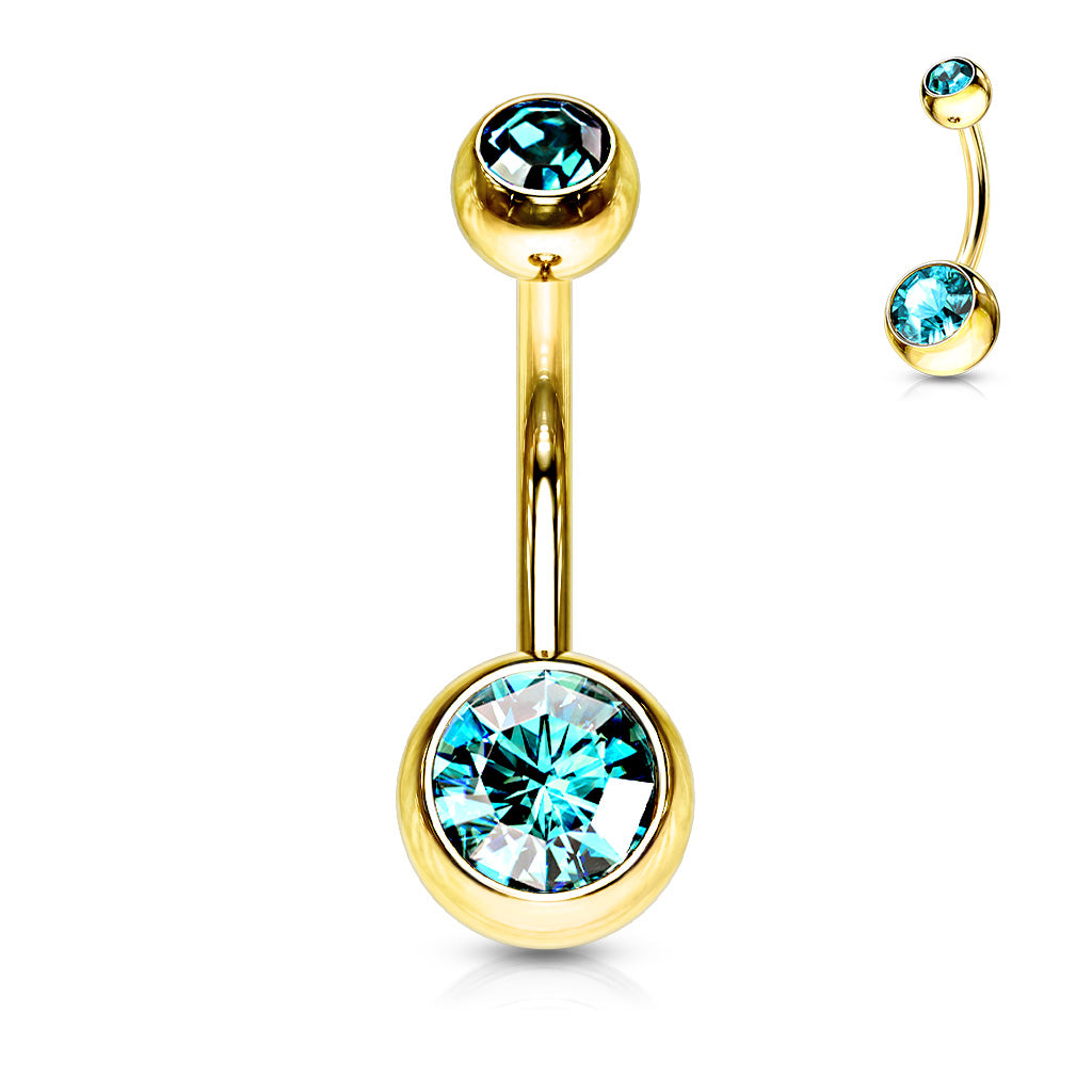 Surgical Steel Externall Threaded Gold Plated Double Jewel Belly Banana