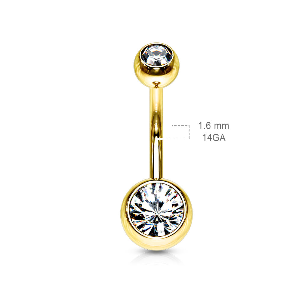 Surgical Steel Externall Threaded Gold Plated Double Jewel Belly Banana