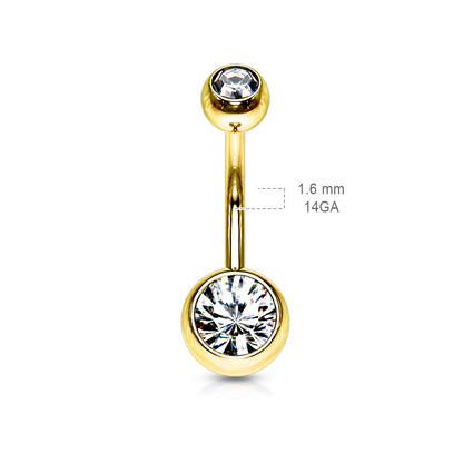 Surgical Steel Externall Threaded Gold Plated Double Jewel Belly Banana