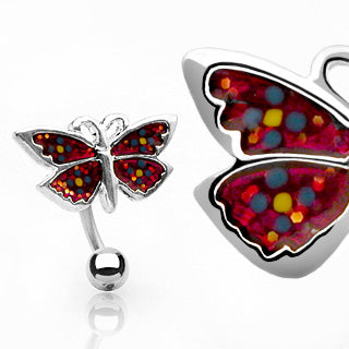 Top Down Red Butterfly Belly Banana in Surgical Steel External Thread