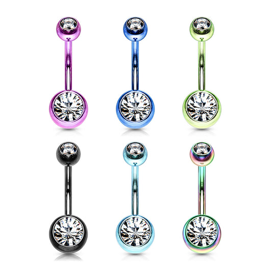 Surgical Steel Ion Plated Colors Double Gem Belly Banana