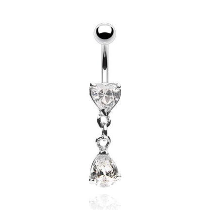Surgical Steel Externally Threaded Heart & Pear CZ Dangle Belly Banana