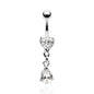 Surgical Steel Externally Threaded Heart & Pear CZ Dangle Belly Banana