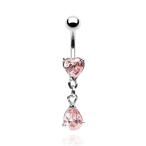 Surgical Steel Externally Threaded Heart & Pear CZ Dangle Belly Banana
