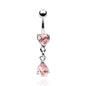 Surgical Steel Externally Threaded Heart & Pear CZ Dangle Belly Banana