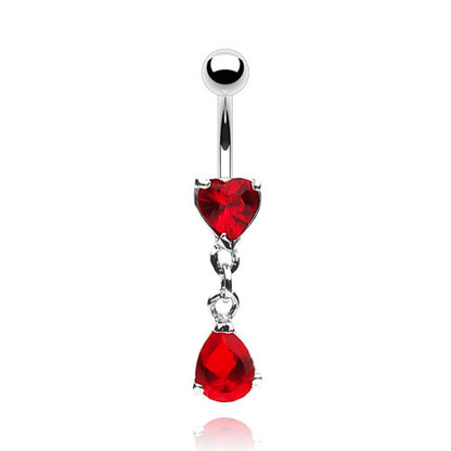 Surgical Steel Externally Threaded Heart & Pear CZ Dangle Belly Banana