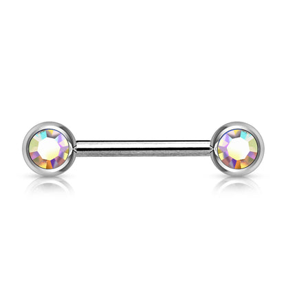 Surgical Steel Externally Threaded Nipple Barbell with Front Facing CZ