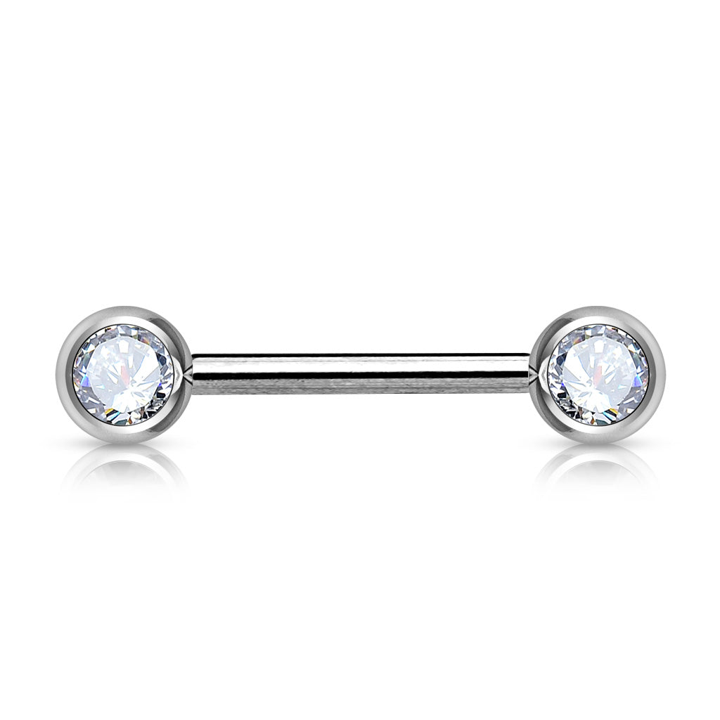 Surgical Steel Externally Threaded Nipple Barbell with Front Facing CZ