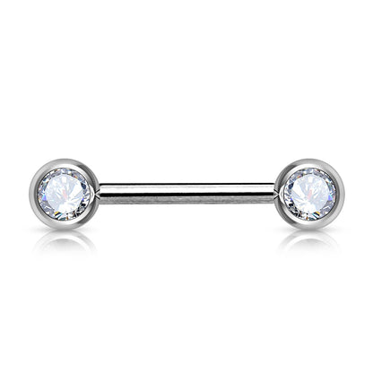 Surgical Steel Externally Threaded Nipple Barbell with Front Facing CZ