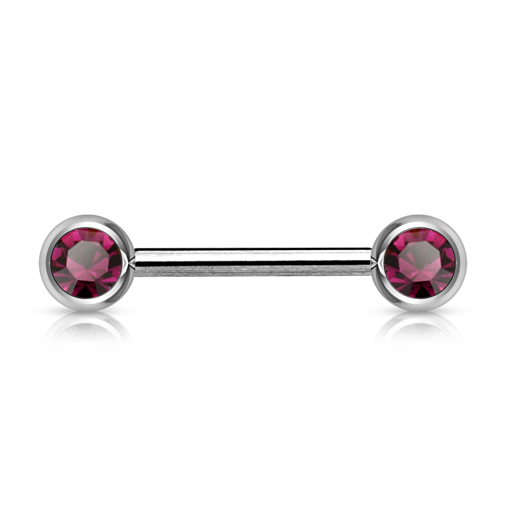 Surgical Steel Externally Threaded Nipple Barbell with Front Facing CZ