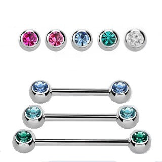 Surgical Steel Externally Threaded Nipple Barbell with Front Facing CZ