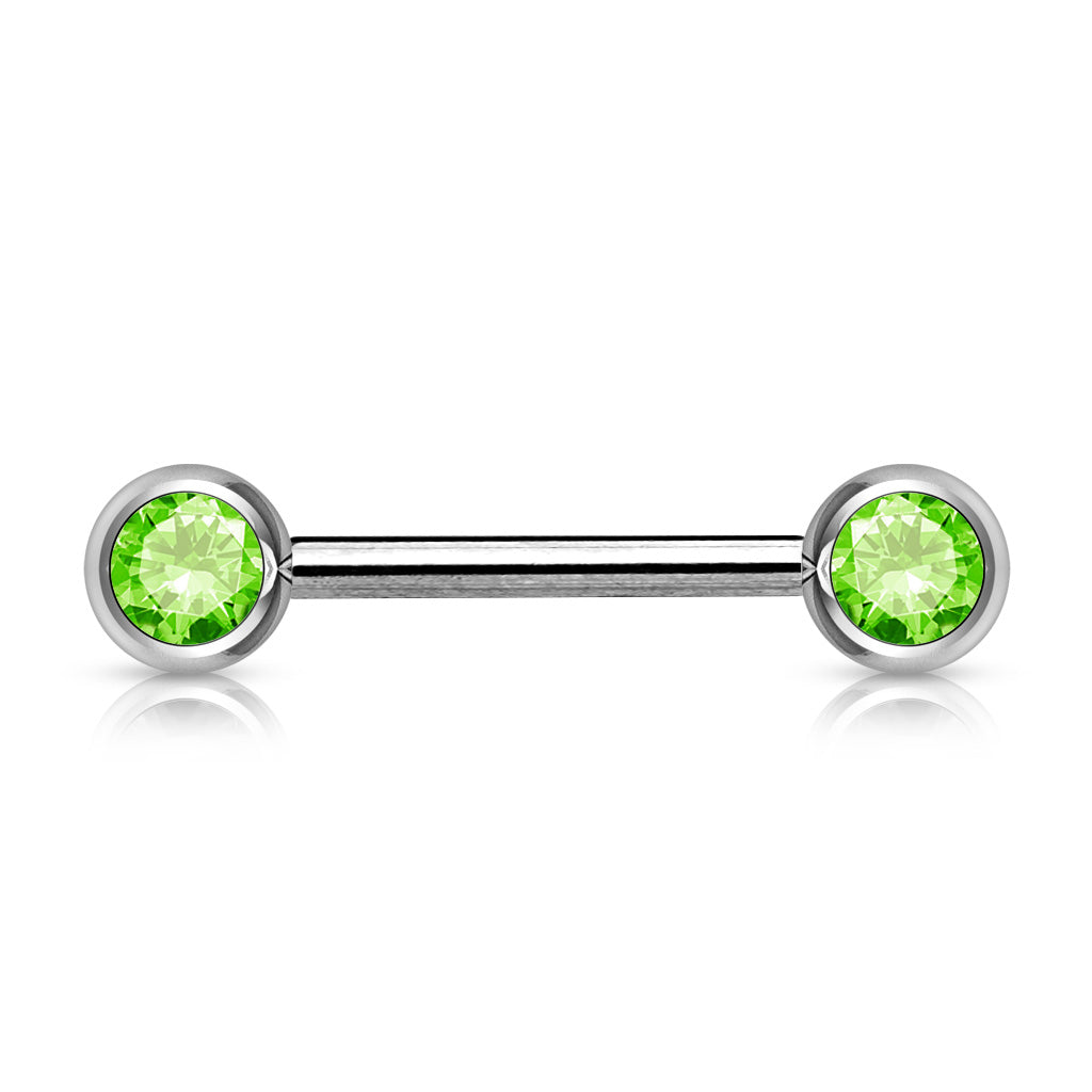 Surgical Steel Externally Threaded Nipple Barbell with Front Facing CZ